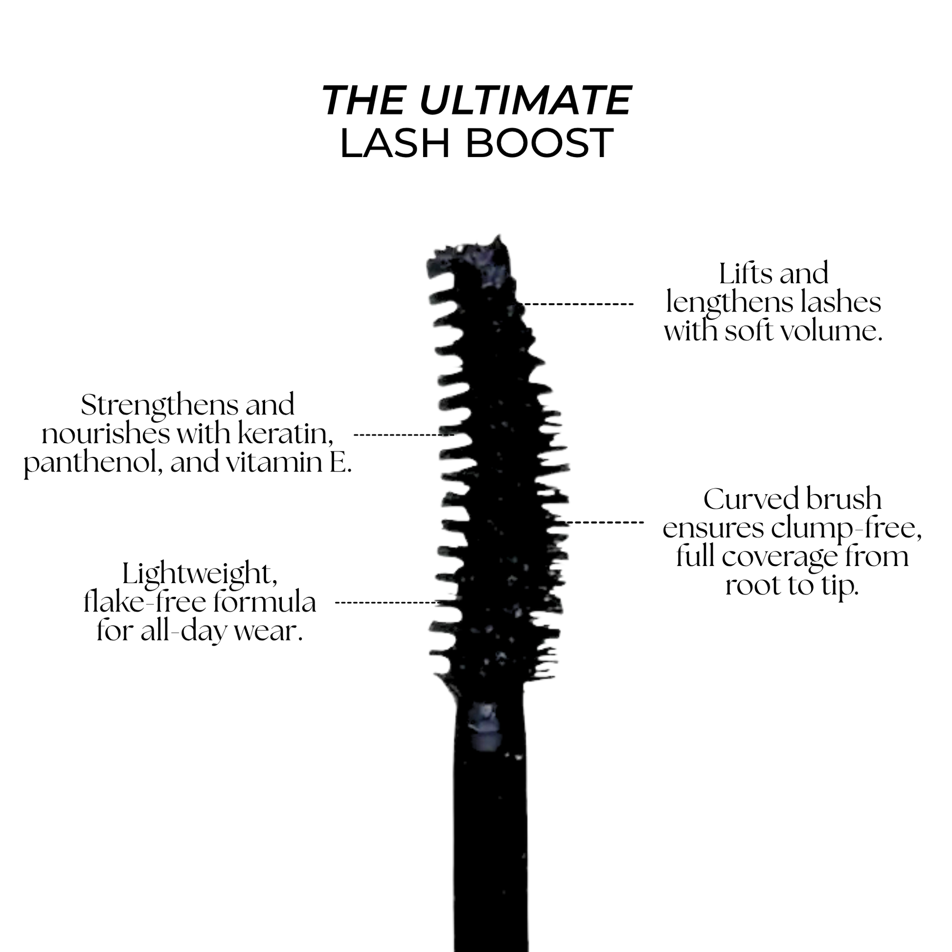 Diagram of MAELEI curved brush with ingredient and benefit highlights