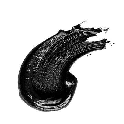 Black mascara texture showcasing creamy, flexible formula