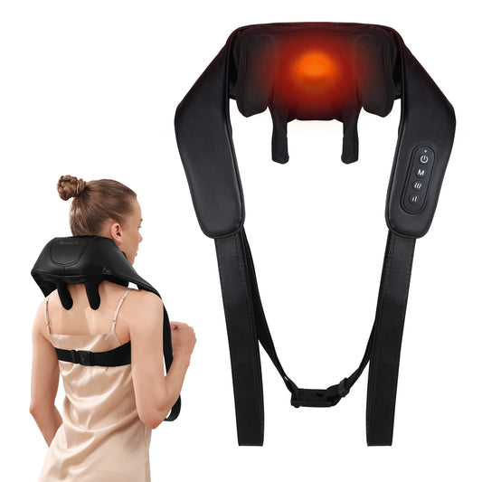 Cordless Shiatsu Neck and Shoulder Massager with Heat, Type-C Rechargeable 6D Deep Shiatsu Kneading Massager, Black