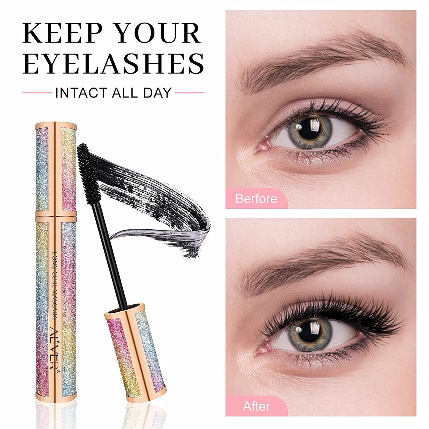 4D Silk Fiber Lash Mascara, Waterproof Tubing Mascara Black, Luxuriously Longer, Voluminous Eyelashes,Natural Lengthening Smudge-Proof Mascara,Hypoallergenic,No Clumping,Easy to Apply & All Day Full